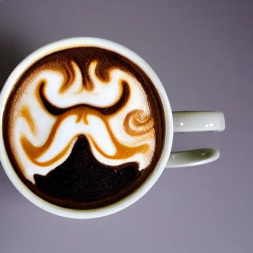 Image similar to photo, asian dragon's head as latte art, dragon face, playful, award winning,