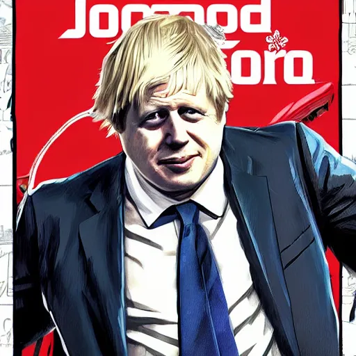 Image similar to boris johnson in gta v, cover art by stephen bliss, boxart, loading screen