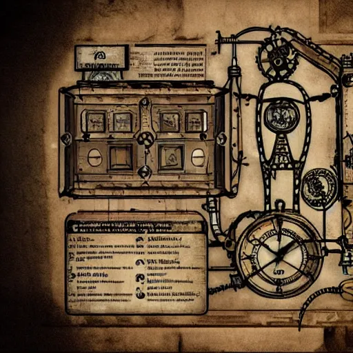 Image similar to schematics for a steampunk time machine