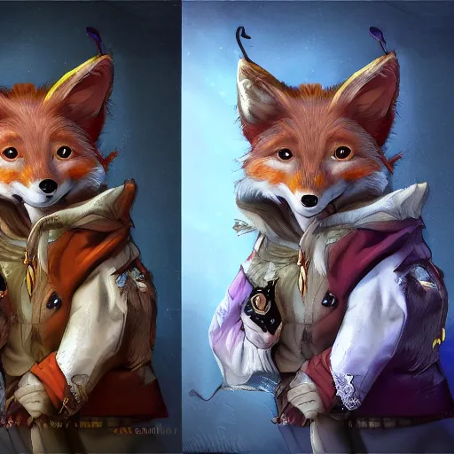 Prompt: wizard with fox themed clothing, highly detailed, 4 k, hdr, award winning, by kawacy, artstation