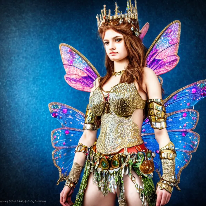 Image similar to full body photo of a very beautiful!! fairy queen with bejewelled armour, highly detailed, 4 k, hdr, smooth, sharp focus, high resolution, award - winning photo