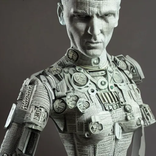 Image similar to an intricate detailed paper mâché statue of the Lord of TCP/IP and Subnetting, style of The Matrix, Blade Runner, Cyberpunk 2077