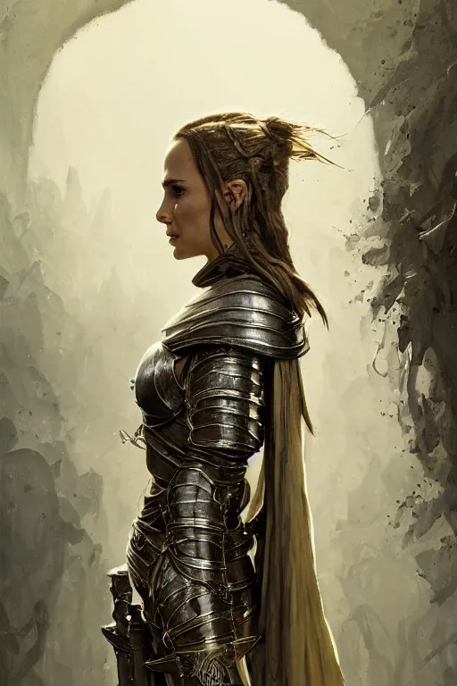 Image similar to natalie portman, warrior, clothed in metal battle armor, lord of the rings, tattoos, decorative ornaments, by carl spitzweg, ismail inceoglu, vdragan bibin, hans thoma, greg rutkowski, alexandros pyromallis, perfect face, fine details, realistic shading, photorealism