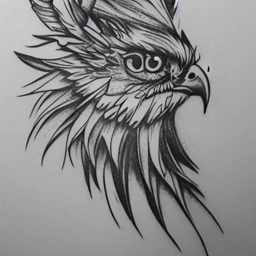 Image similar to tattoo sample stencil. pencil sketch, hawk