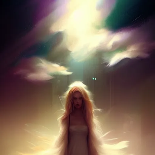 Prompt: empty space is filled by virtual particles a digital painting by Charlie Bowater , trending on Artstation, metaphysical painting, speedpainting, made of feathers mist and cloud , digital painting