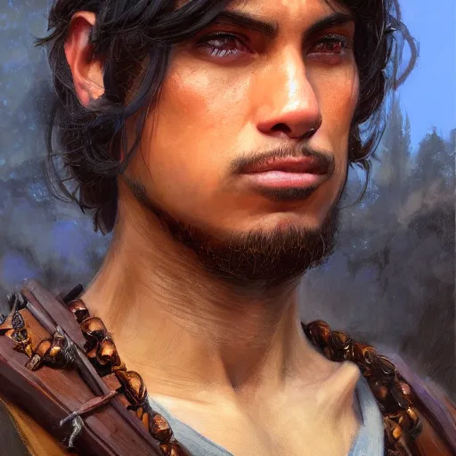 Image similar to the young chicano dude as a realistic fantasy d & d character, closeup portrait art by donato giancola and greg rutkowski, realistic face, digital art, trending on artstation