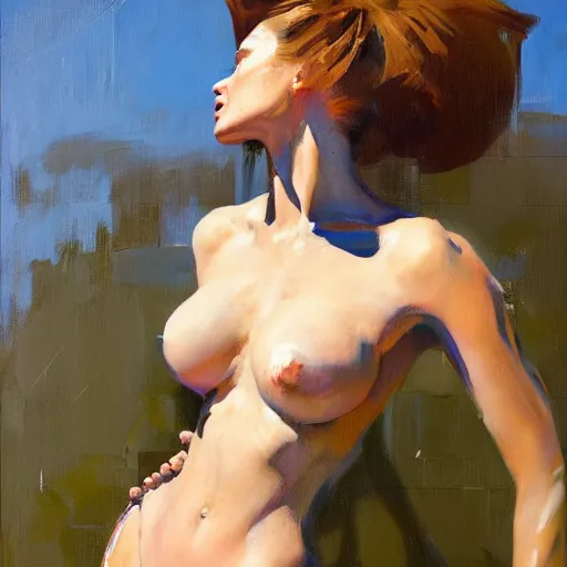 Image similar to greg manchess portrait painting of female wearing a latex suit as addison rae, medium shot, organic painting, sunny day, matte painting, bold shapes, hard edges, street art, trending on artstation, by huang guangjian and gil elvgren and sachin teng