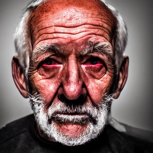 Image similar to old man with red eyes