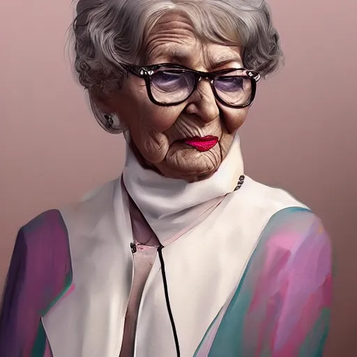 old lady fashion, gucci catwalk, oil painting, digital | Stable ...