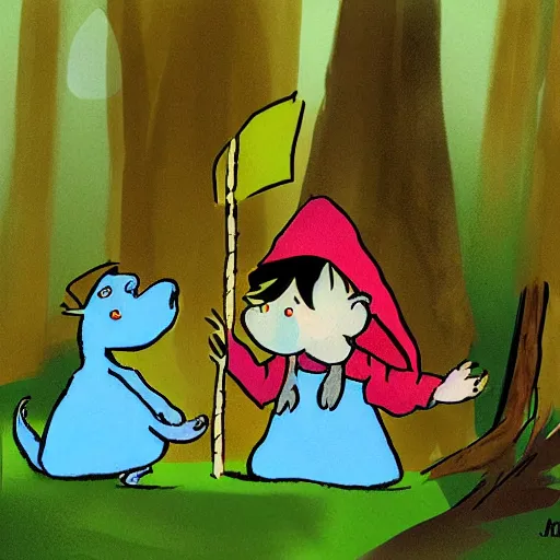 Prompt: digital art, moomin trolls, snufkin as elf