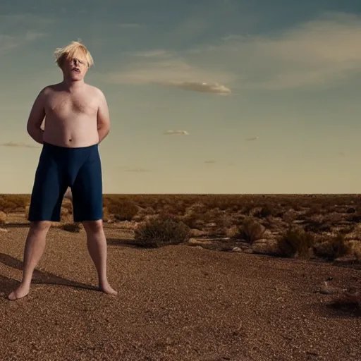 Prompt: A photo of Boris Johnson in underwear, Breaking Bad, New Mexico desert, cinematic lighting, RV