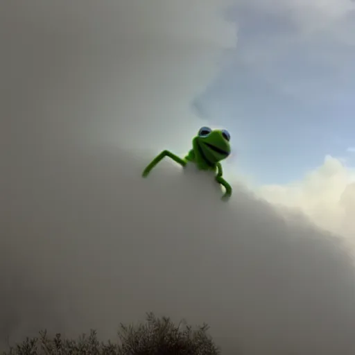 Image similar to ghostly Kermit made of clouds and fog