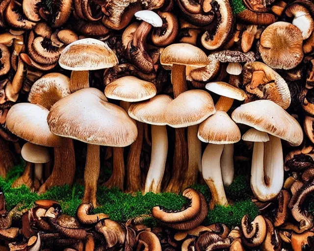 Image similar to every single variety of mushroom. landscape art. 16k photograph. as seen in my dreams by #instagram