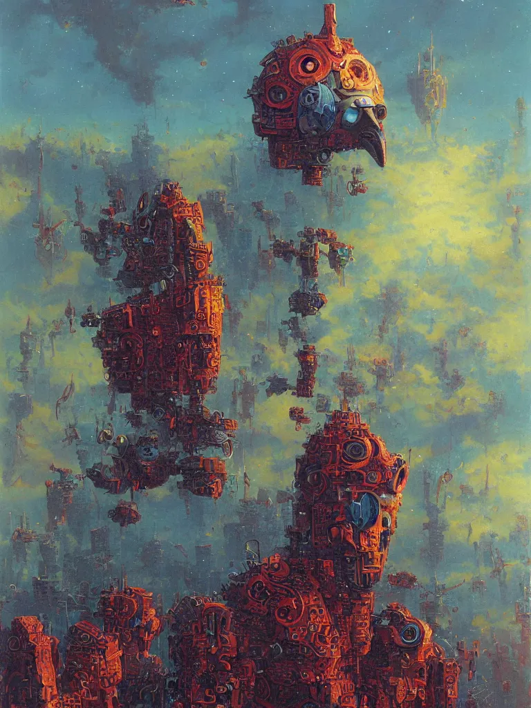 Prompt: metal mask resembling a bird, by paul lehr by michael whelan