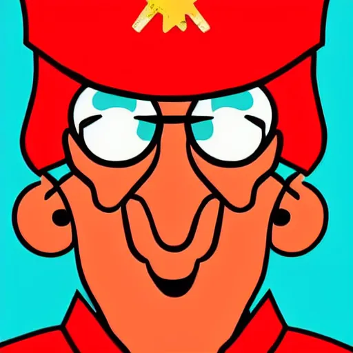 Image similar to handsome squidward as communist, pop art, soviet propaganda, male, male portrait, vivid colors, red color, king, detailed portrait