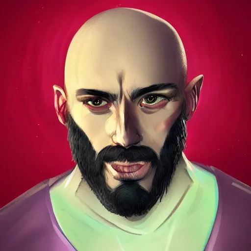 Image similar to portrait from a gay handsome masculine bearded alien man, trending on artstation