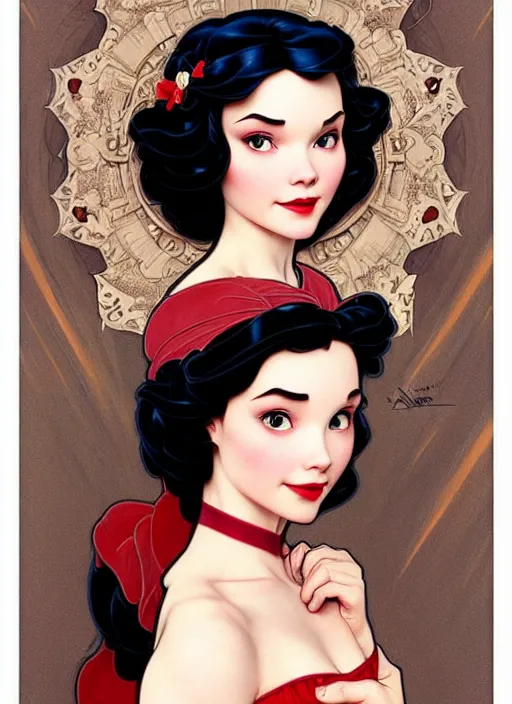 Image similar to portrait of disney snow white in a dress, intricate, elegant, highly detailed, my rendition, digital painting, loose pencil sketch, sketchy, artstation, concept art, smooth, sharp focus, illustration, art by artgerm and greg rutkowski and alphonse mucha and uang guangjian and gil elvgren and sachin teng, symmetry!!