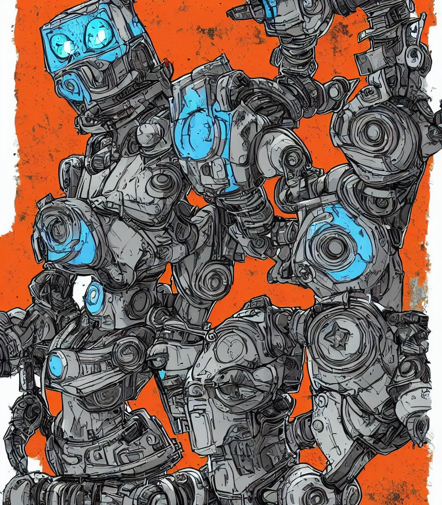 Prompt: ROBOT CAT from borderlands [highly detailed] [colored pencil illustration] [screen print] [halftone tshirt design] [4k]