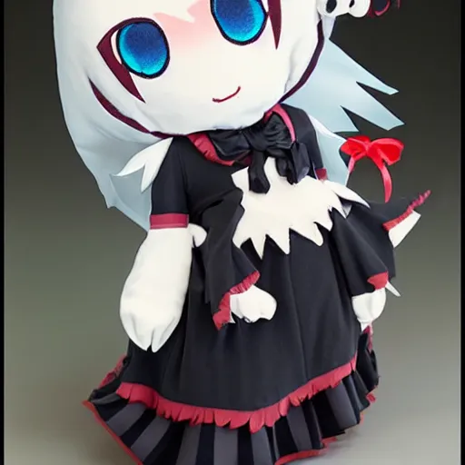 Prompt: extremely cute and scary fumo plush of a cursed witch girl