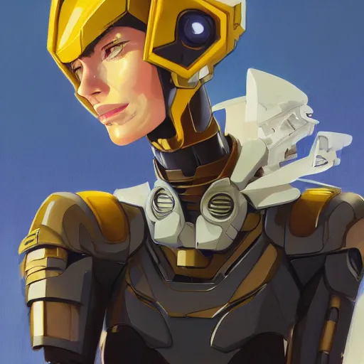 Image similar to a portrait of a stunning beautiful elite lena headey gundam pilot, with an intricate, detailed, urban inspired hiphop afro futuristic helmet, vector behance hd jesper ejsing, rhads, makoto shinkai, lois van baarle, ilya kuvshinov, rossdraws, hd, 3 2 k, ilya kuvshinov, gustav klimt