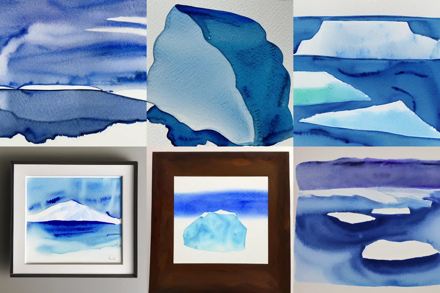 Prompt: minimalistic polar iceberg landscape, watercolor by Eric Carle