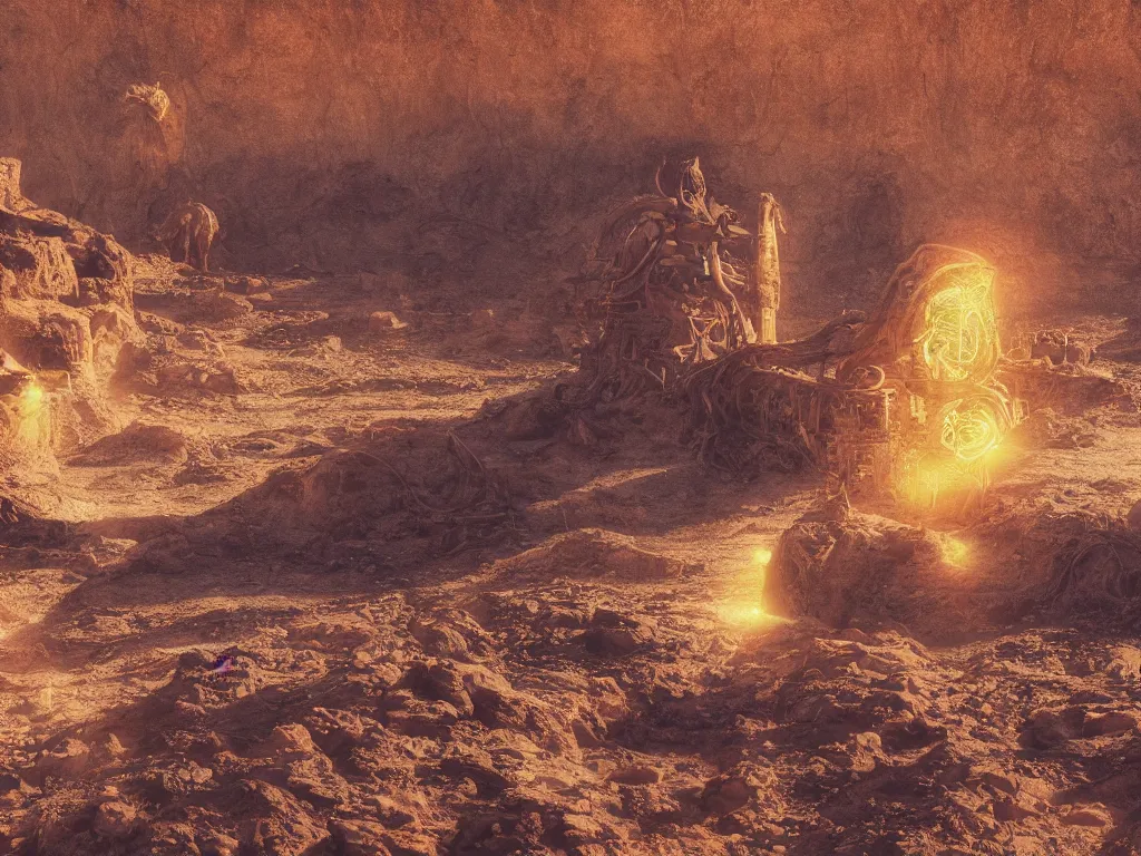 Prompt: glowing bene gesserit in full - face golden mask in a dry rocky desert landscape with lovecraftian abandoned city beneath the sand, giant bones everywhere, super nova explosion in the sky by christopher doyle and alejandro jodorowsky, anamorphic lens, kodakchrome, cinematic composition, very detailed photo, 8 k,