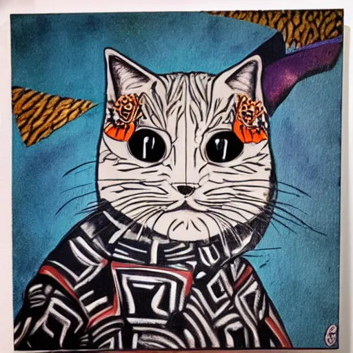 Image similar to artwork, ninja cat, borderline style