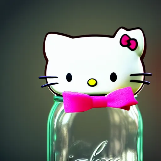 Image similar to hello kitty in a mason jar, 4 k, hyper realistic, dslr, high resolution, landscape, beautiful