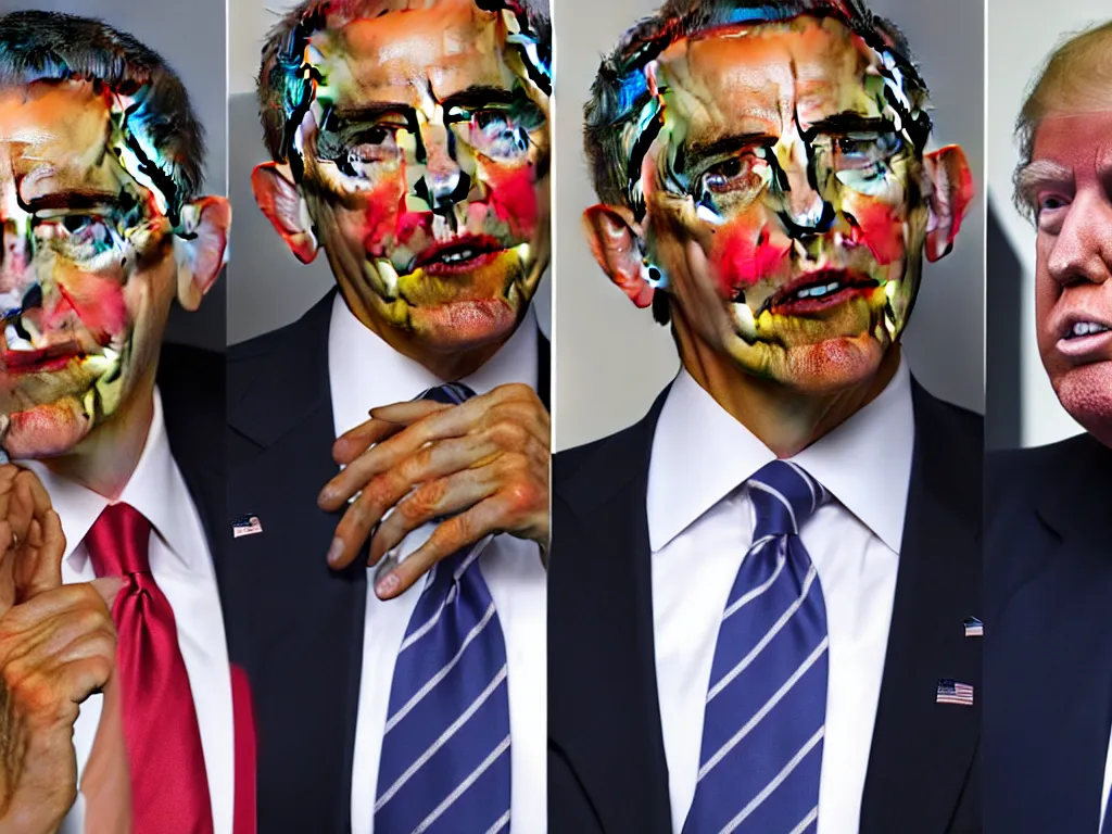 Image similar to Portrait of Obama with Trump's Hair, photo-realistic, 2K, highly detailed, perfect coherence