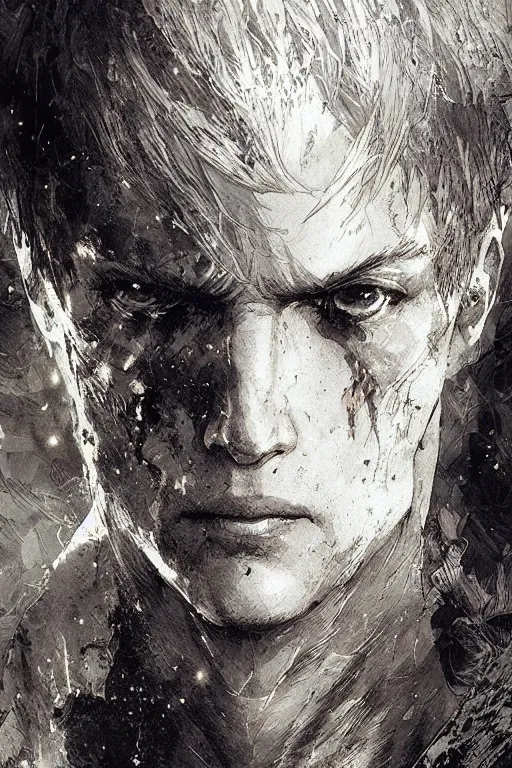 Image similar to portrait of dante from dmc, pen and ink, intricate line drawings, by craig mullins, ruan jia, kentaro miura, greg rutkowski