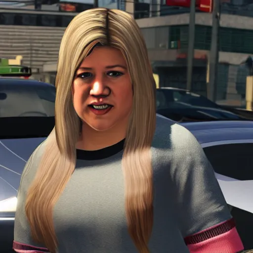 Prompt: young Kelly Clarkson in GTA V, 4k