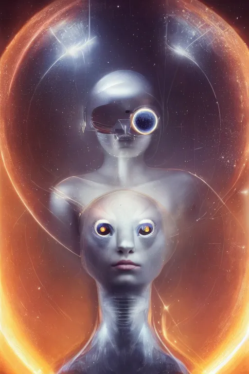 Image similar to a beautiful ultradetailed fine art photo of a futuristic cybernetic cyborg cat against galactic space, by tom bagshaw and natalie shau, portrait, 3 5 mm lens, golden ratio composition, detailed face, studio photography, very detailed, deep depth of field, humanoids, industrial robotic cats, artstation, 8 k, highly coherent