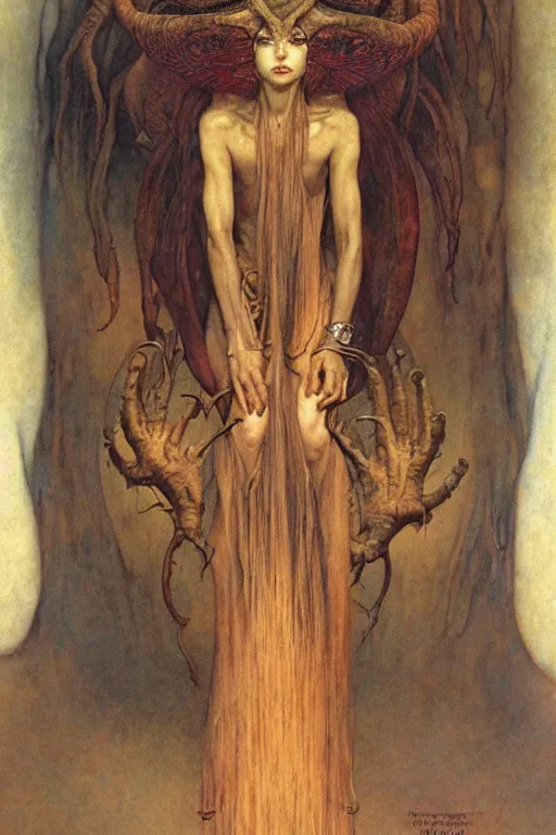 Image similar to a portrait of oya by wayne barlowe, gustav moreau, goward,  Gaston Bussiere and roberto ferri, santiago caruso, and austin osman spare, ((((occult art))))