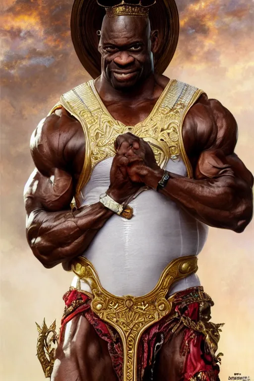 Prompt: ronnie coleman as a king, detailed, 8 k, trending on artstation, smooth, sharp focus artwork by mark arian, artgerm, mark keathley, greg rutkowski and alphonse mucha