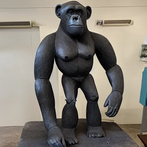 Prompt: A sculpture made of recycled materials but with perfect definition, 🦍