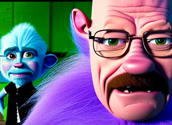 Image similar to film still of walter white as a troll in trolls 2 : world tour movie 2 0 2 0, 8 k, cinematic rule of thirds