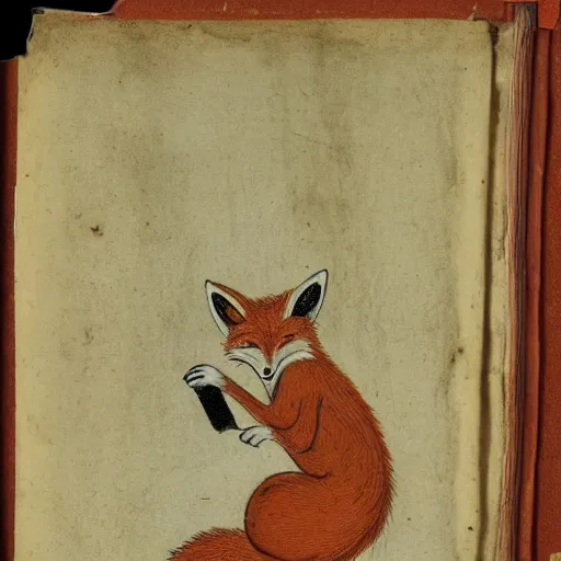 Image similar to anthropomorphic fox doing fieldwork, illuminated manuscript