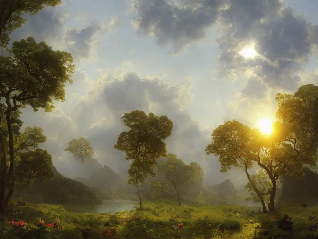 Image similar to 3d render, Sunlight Study, Springtime in Kauai by Jan Davidsz de Heem and Rachel Ruysch ((((((((Ivan Aivazovsky)))))))) and (((Lisa Frank))), Art Nouveau, 8k, extreme detail, sharp focus, octane render