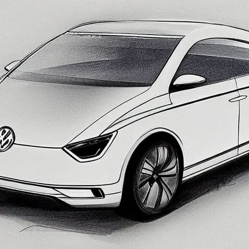 Image similar to a design sketch of a volkswagen concept car :: in the style of Marco Pavone