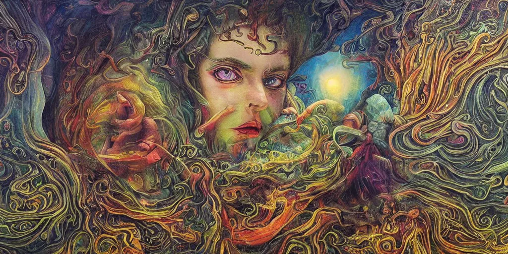 Prompt: a high detailed painting with many textures and of the lord of the rings mystic psychedelia, surrealism, magical realism bizarre art