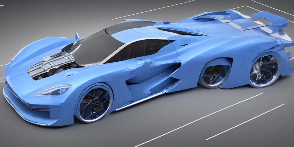 Prompt: highly detailed blueprint of a super car, layout, construction drawing, white paper, blue lines, 4 k, intricate, hyper realistic, octane render engine