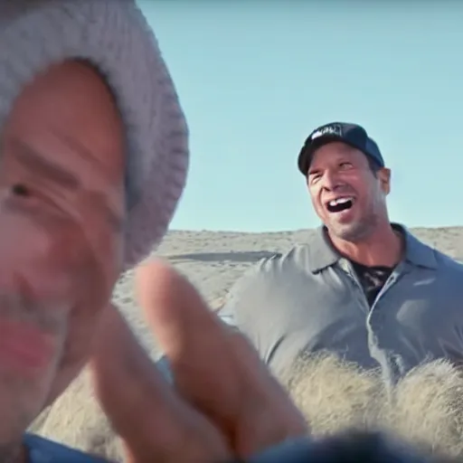 Prompt: a still of Mark Walberg waving