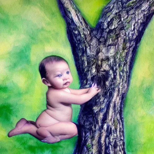 Image similar to baby on a tree, photorealistic, detailed