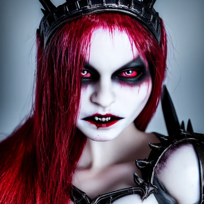 Image similar to photograph of a real - life beautiful vampire queen warrior. extremely detailed. dslr. standard lens. 8 5 mm.