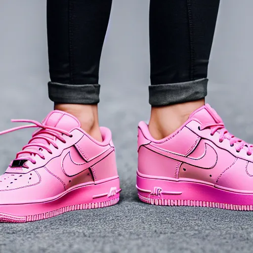 Image similar to same image but only one person in it, full body shot in a pink dress, nike air force 1 sneakers