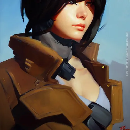 Image similar to Greg Manchess portrait painting of Mikasa Ackermann as Overwatch character, medium shot, asymmetrical, profile picture, Organic Painting, sunny day, Matte Painting, bold shapes, hard edges, street art, trending on artstation, by Huang Guangjian and Gil Elvgren and Sachin Teng