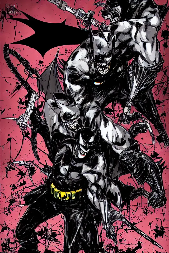 Image similar to The Batman Who Laughs Battles Batman In Hell, Yasushi Nirasawa Cartoon Anime Style