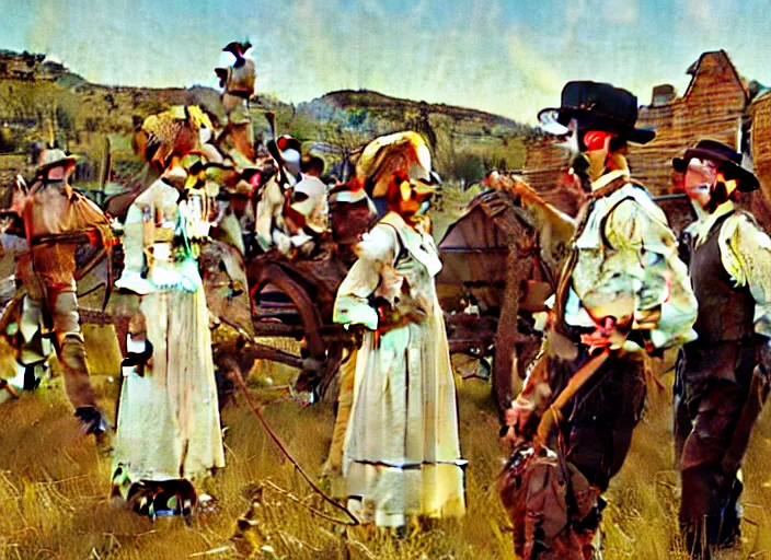 Image similar to mormon pioneers by norman rockwell, highly detailed