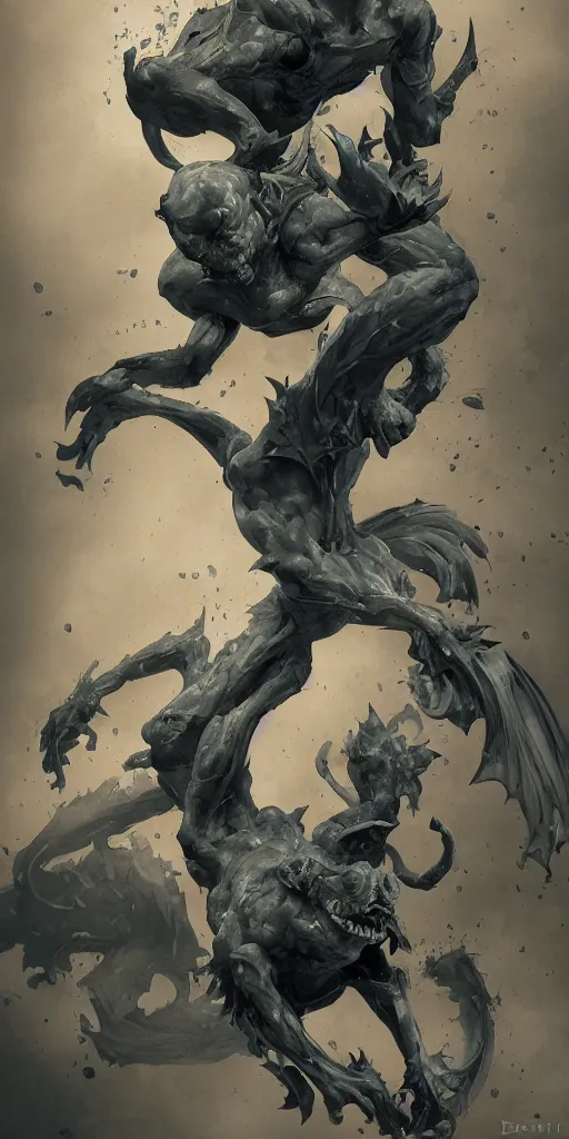 Image similar to highly detailed beautiful photography of gargoyle, splash, sharp focus, dynamic lighting, elegant harmony, beauty, masterpiece, by riccardo federici, by james jean, by craig mullins, by lois van baarle, by makoto shinkai, by greg tocchini, by greg rutkowski, illustration, ink draw, pen, blue background