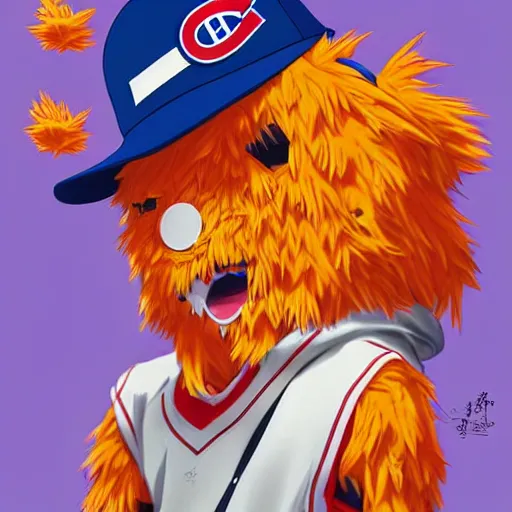 Image similar to anime Portrait of Youppi the Habs Montreal Canadiens Mascot as a very cute powerful and friendly pokemon in a Cheetos Ad, highly detailed anime, high evolution, 1990s, legendary, smooth, sharp focus, dynamic lighting, intricate, trending on ArtStation, cheetos pub, illustration pokemon, art by WLOP